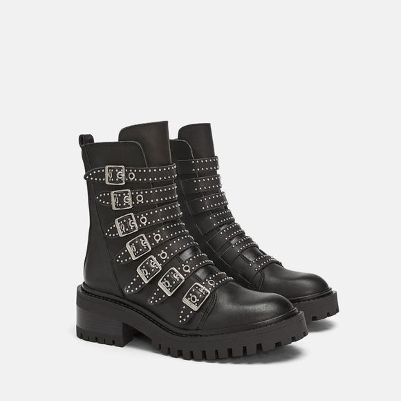 Zara Leather Biker Ankle Boots